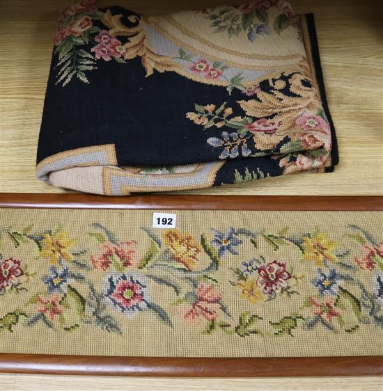 A floral tapestry rug and a panel panel H.166cm